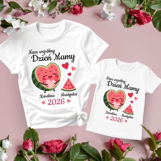 Zestaw ubrań na Dzień Matki z motywem Arbuzików: koszulka dla mamy i dziecka (lub niemowlęce body)