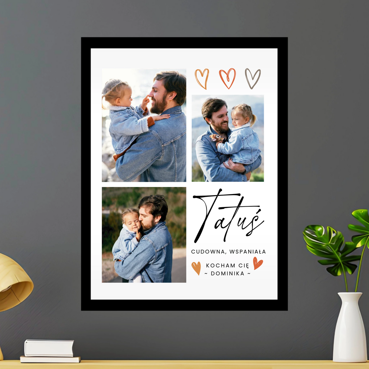 Personalizowany plakat Tatuś ze zdjęciami i sercami