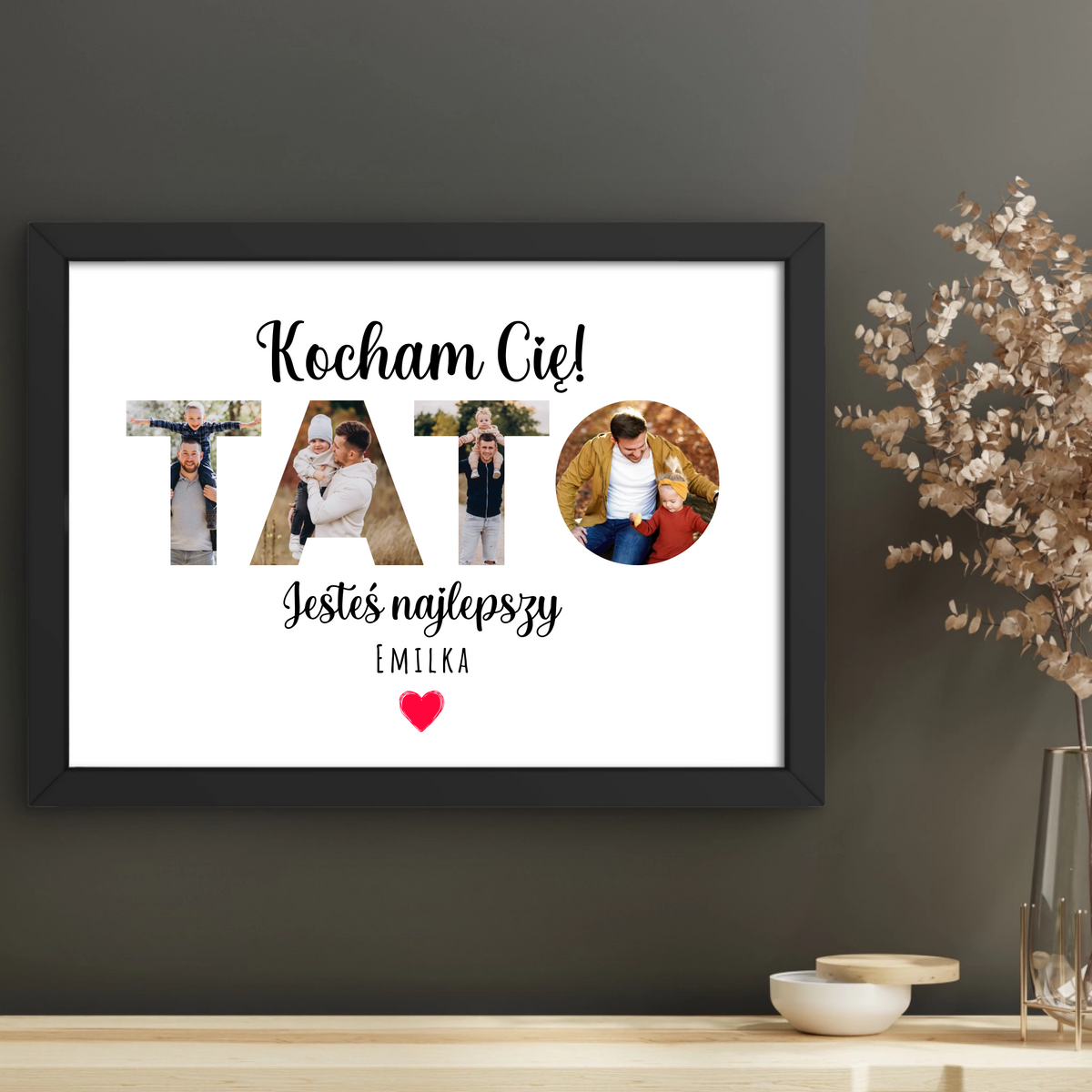 Personalizowany plakat Kocham Cię Tato ze zdjęciami w napisie TATO