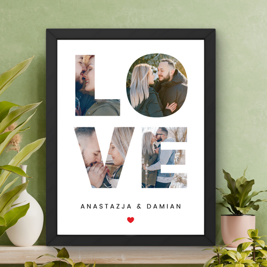 Plakat z napisem LOVE i Waszymi zdj臋ciami.