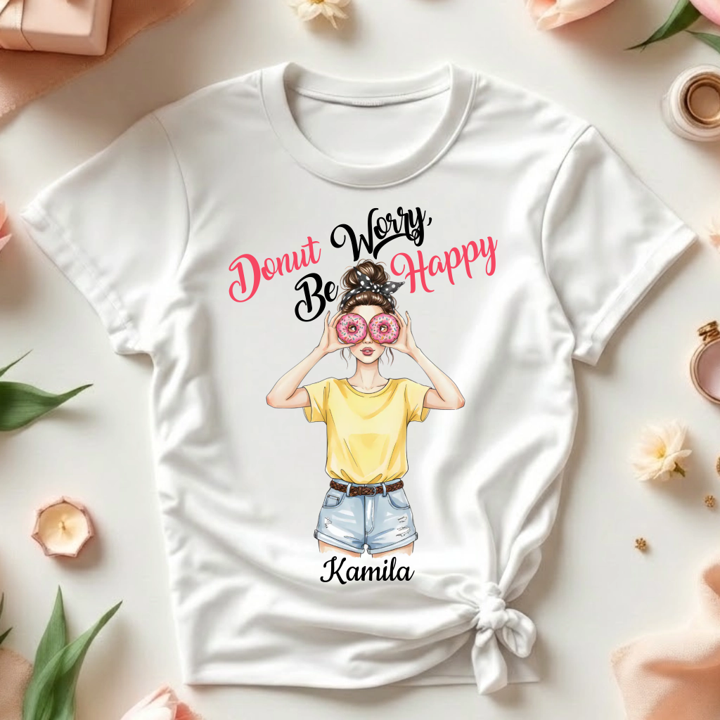Koszulka dla kobiety Donut Worry Be Happy Oryginalny Prezent