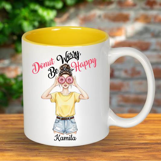 Kubek personalizowany z imieniem i hasłem Donut Worry lub innym do wyboru