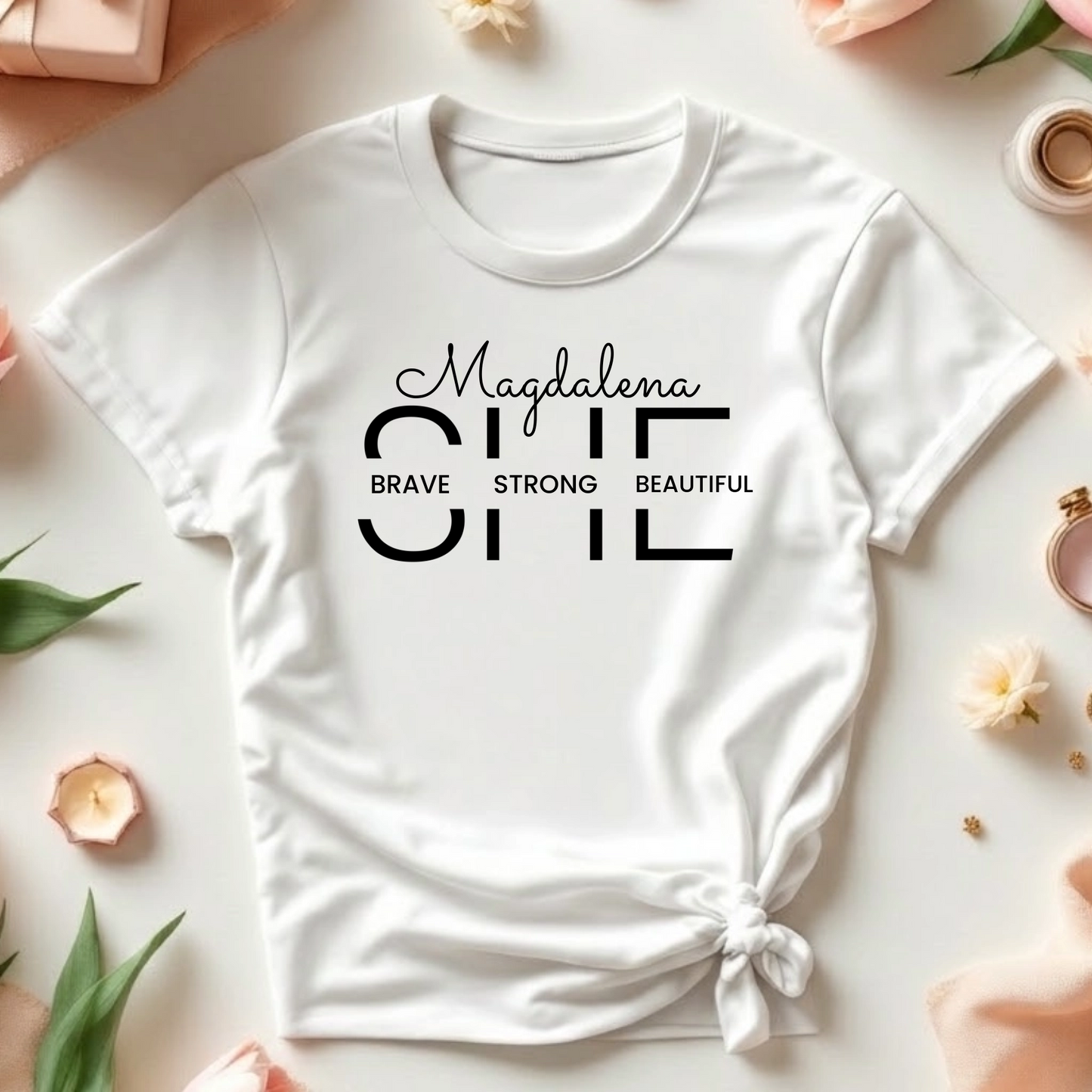 Koszulka napis SHE + imię napisy PERSONALIZOWANE