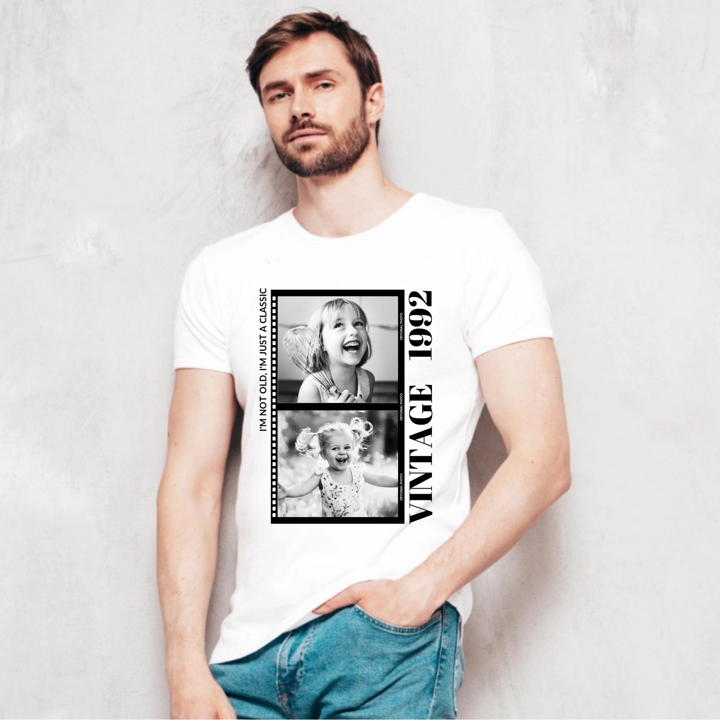 Koszulka ze zdjęciami VINTAGE czarno białe + ROK Damska / Męska