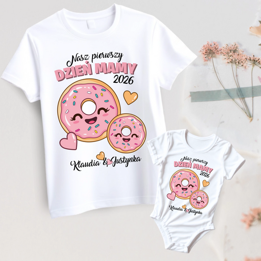 Koszulka i Body Personalizowany zestaw na Pierwszy Dzień Mamy Donuty