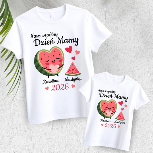 Zestaw na wspólny Dzień Mamy Arbuzy Koszulka dla mamy i body lub koszulka dla dziecka imiona i ROK