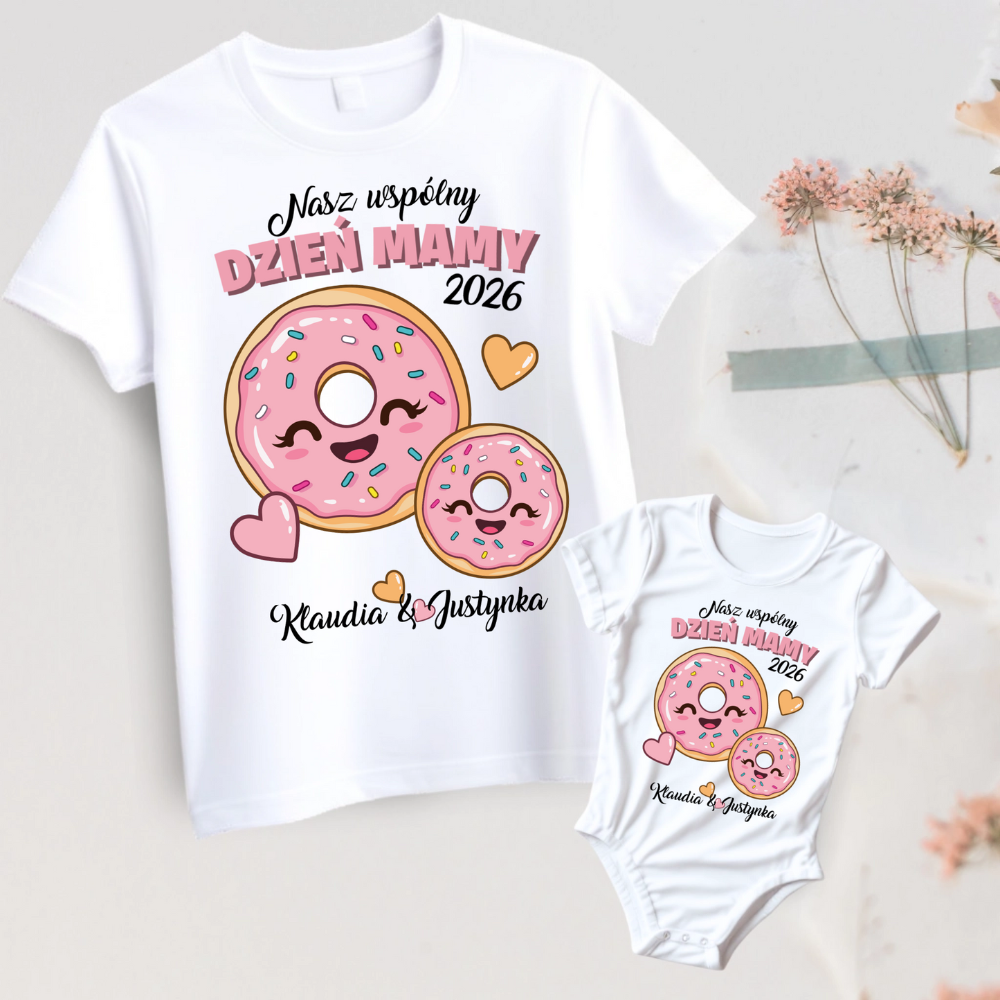 Wspólny Dzień Mamy: Wyjątkowy prezent - koszulka dla niej oraz dziecięcy t-shirt lub body motyw Donuty