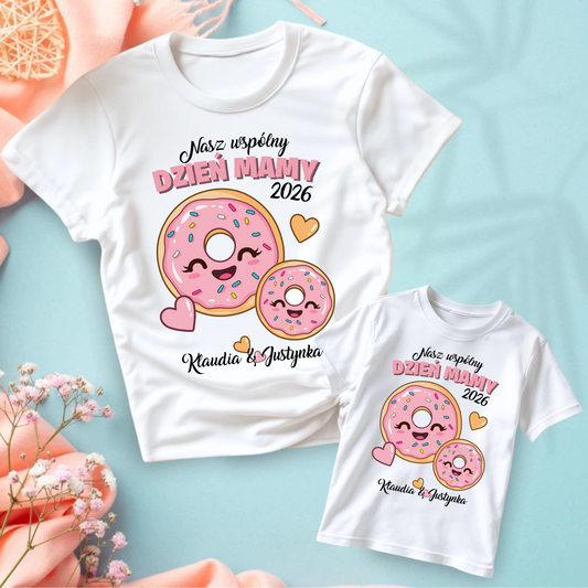 Wspólny Dzień Mamy: Wyjątkowy prezent - koszulka dla niej oraz dziecięcy t-shirt lub body motyw Donuty