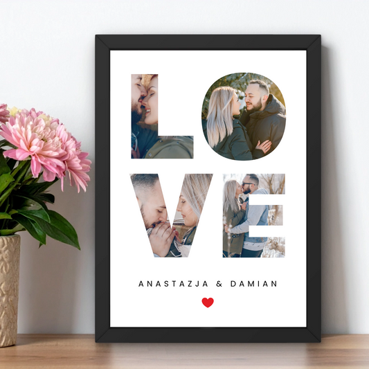 Plakat z napisem LOVE i Waszymi zdjęciami.