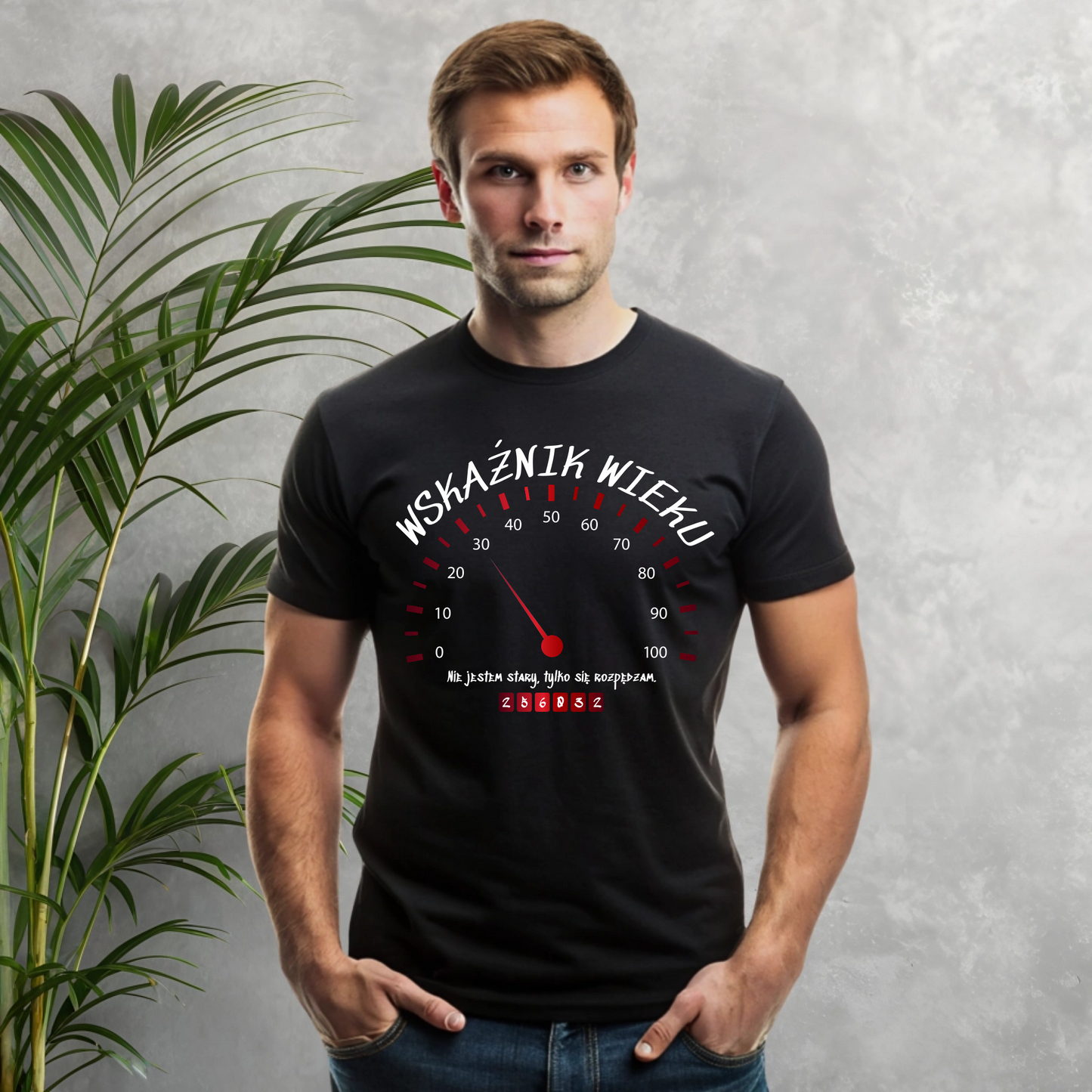 Czarna koszulka ze wskaźnikiem wieku / prędkości
