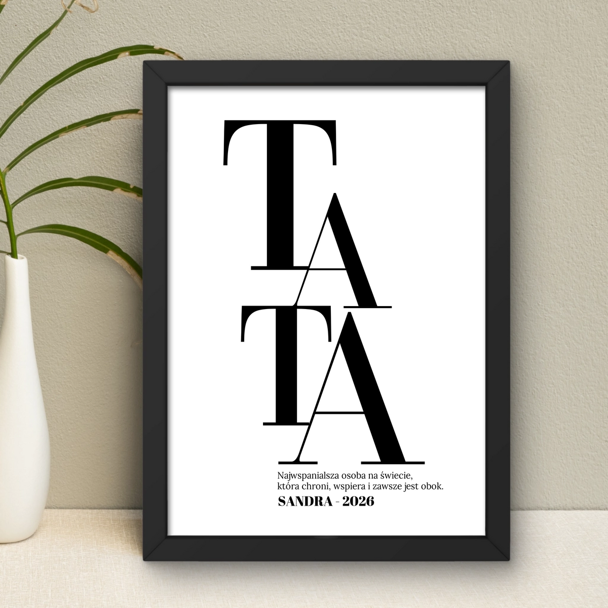 Personalizowany plakat TATA - minimalistyczny plakat typograficzny z dedykacją