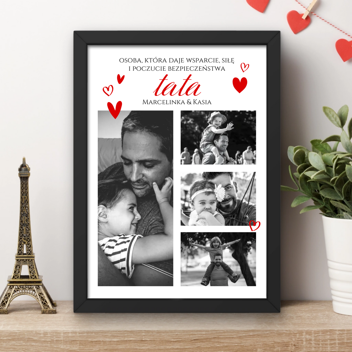 Personalizowany plakat Tata z imieniem, sercami i zdjęciami