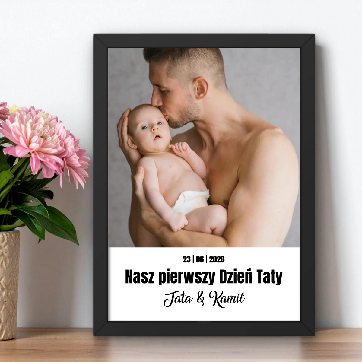 Personalizowany plakat Nasz Pierwszy Dzień Taty ze zdjęciem i datą