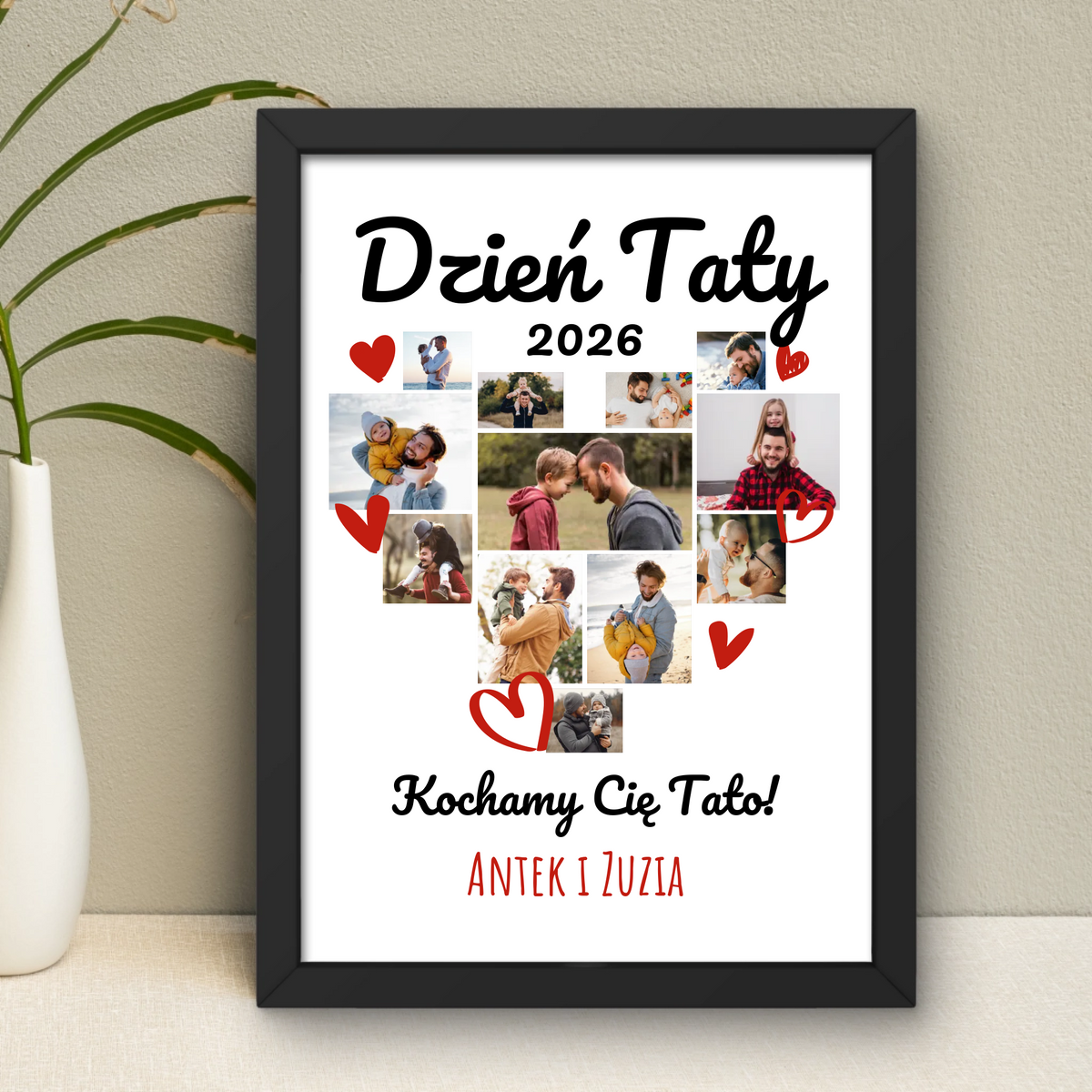 Personalizowany plakat Dzień Taty 2026 - kolaż zdjęć w kształcie SERCA