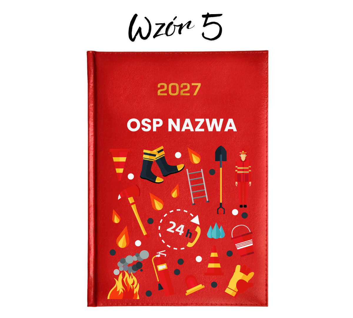 Czerwony Kalendarz Strażacki Książkowy 2027 z Nazwą OSP – Motyw 24 h
