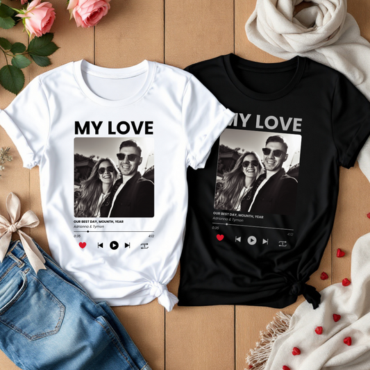 Koszulka na WALENTYNKI Odtwarzacz muzyki Wasze zdjęcie