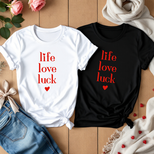 Koszulka dla pary z Waszym napisem Life Love Luck lub innym