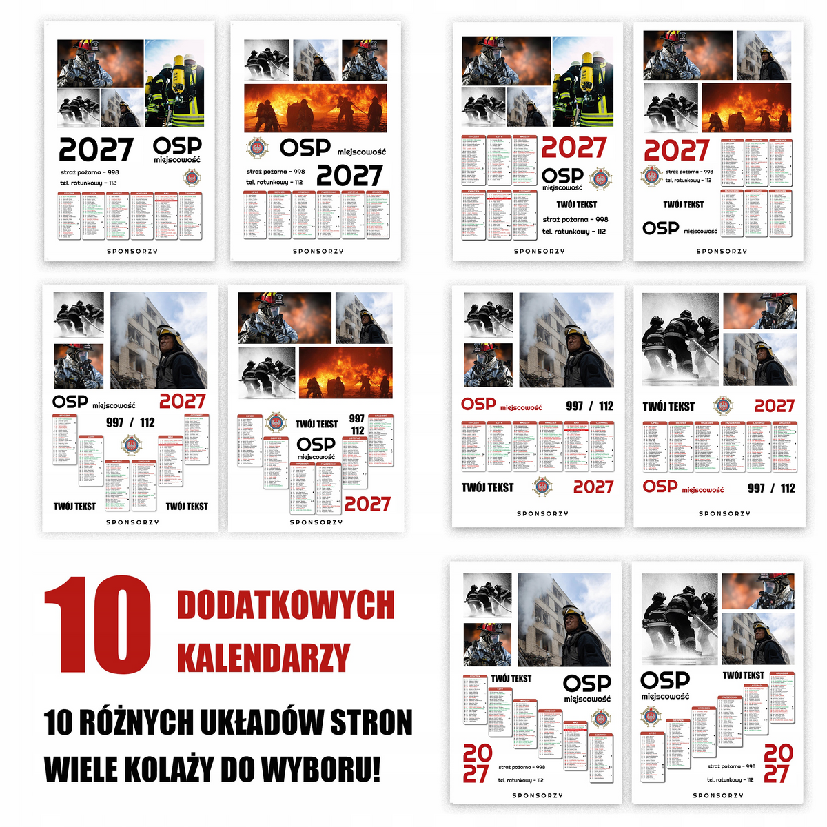 Kalendarz Strażacki OSP 2027 Jednostronny KOLAŻ