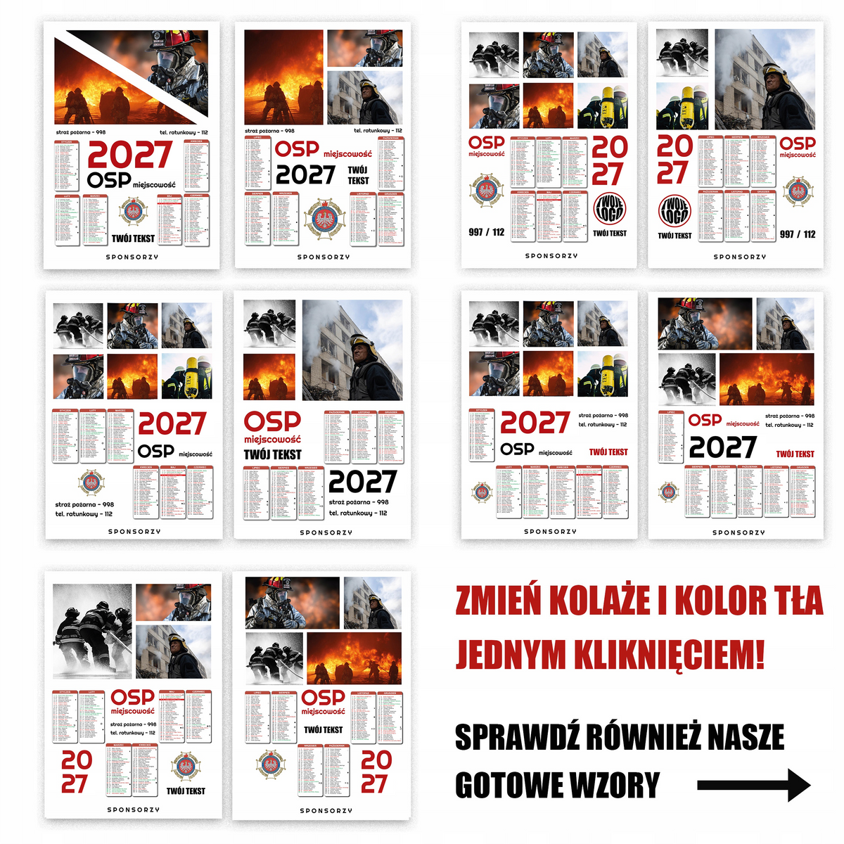 Kalendarz Strażacki OSP 2027 Jednostronny KOLAŻ