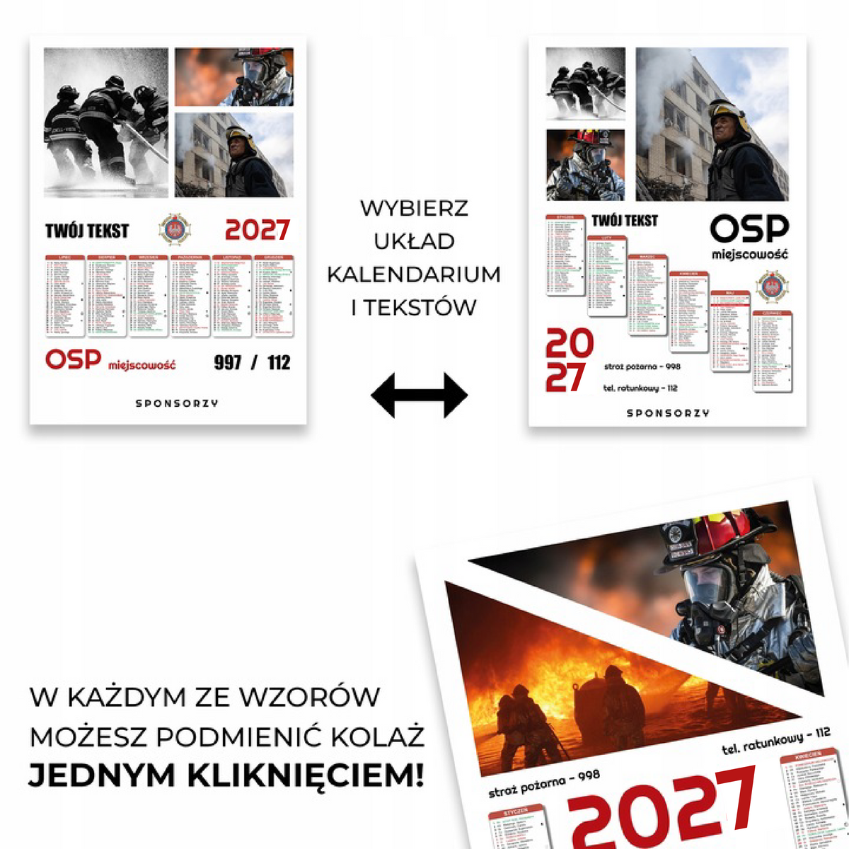 Kalendarz Strażacki OSP 2027 Jednostronny KOLAŻ