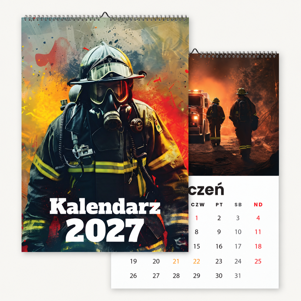 Kalendarz strażacki 2027 z gaśnicą