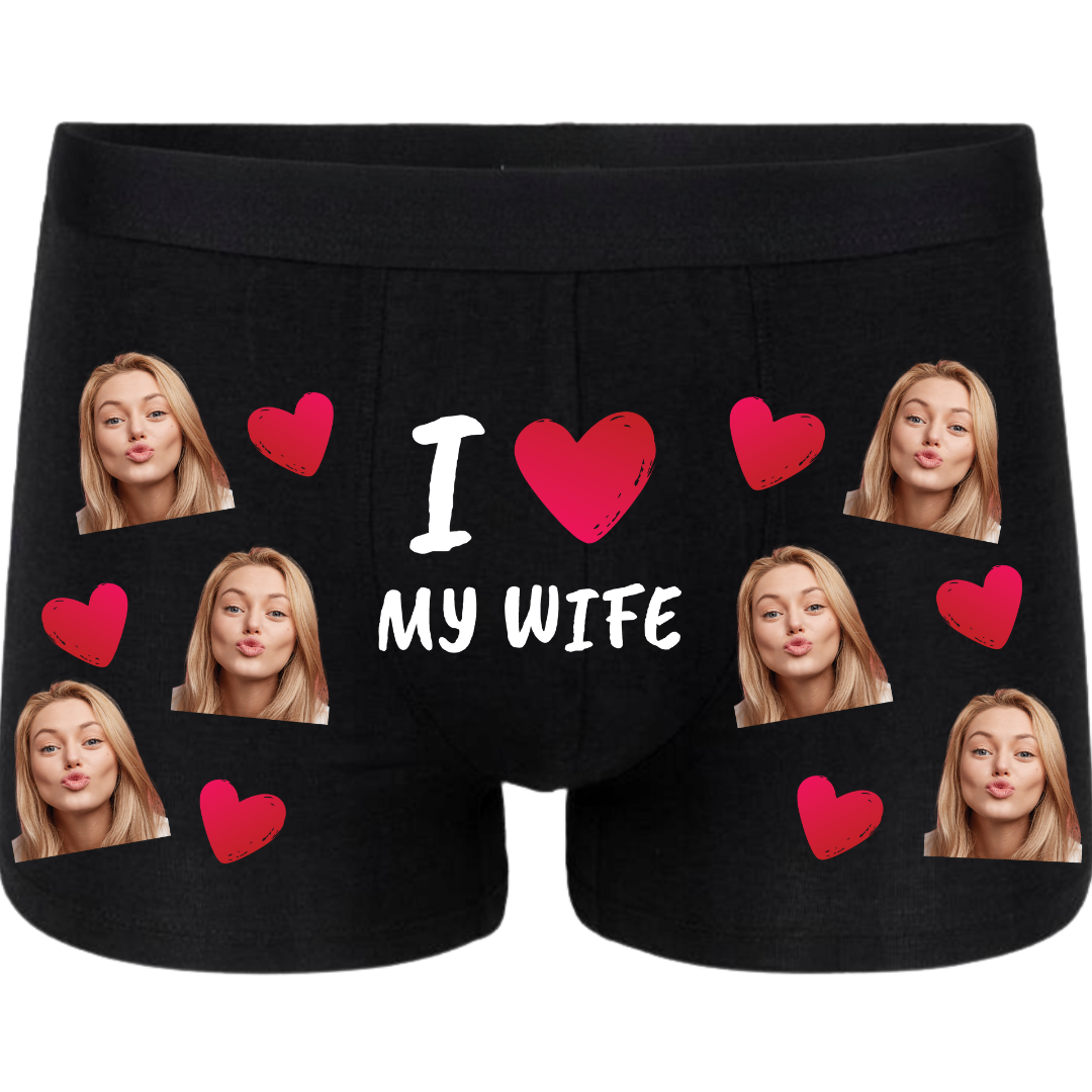 Super prezent personalizowane bokserki męskie z Twoim zdjęciem I LOVE MY WIFE