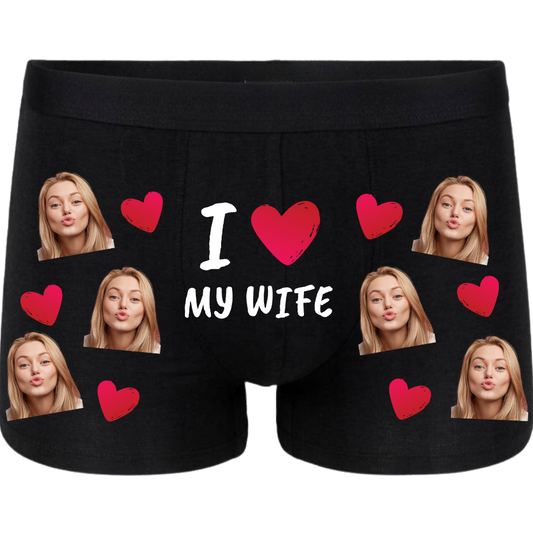 Super prezent personalizowane bokserki męskie z Twoim zdjęciem I LOVE MY WIFE